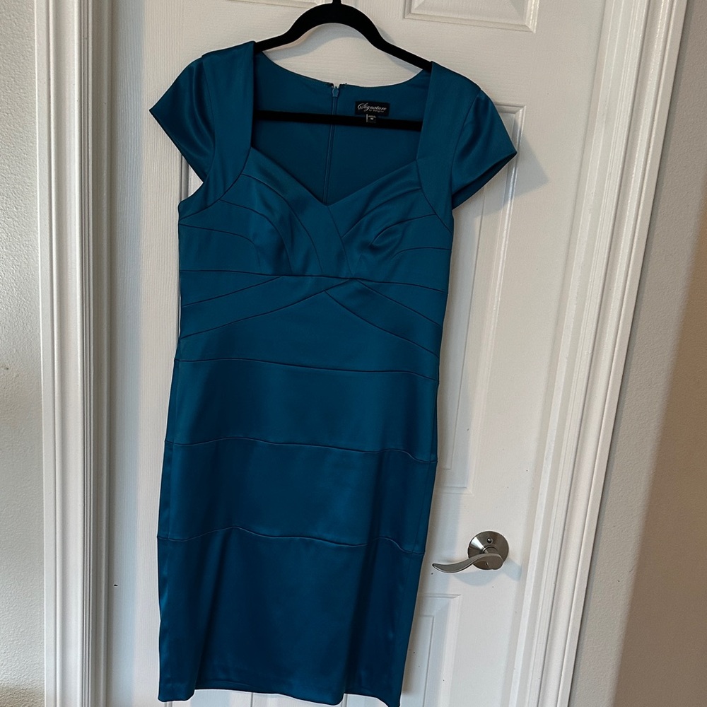 Signature by Sangria Teal Cap-Sleeve Midi Dress